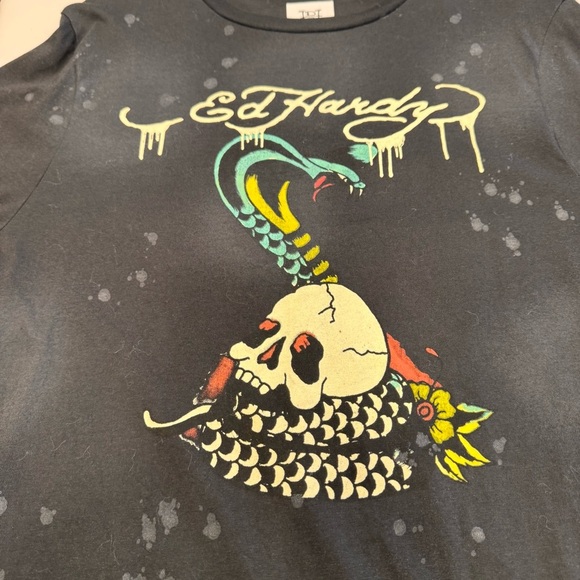 Ed Hardy X Christian Audigier Long Sleeve Black Splatter Tee Shirt Sz Small - Picture 8 of 11